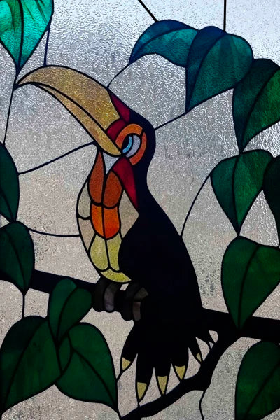 3D Matte Window Film,Stained Glass Decorative Uv Window Sticker,Privacy Frosted Static Cling,Custom size for Glass,Birds,Peacock