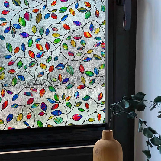 Custom size Stained Glass Window Film Door Sticker 3D Frosted Static Cling Art Colored Glass Birds Flower Leaves Home Decoration