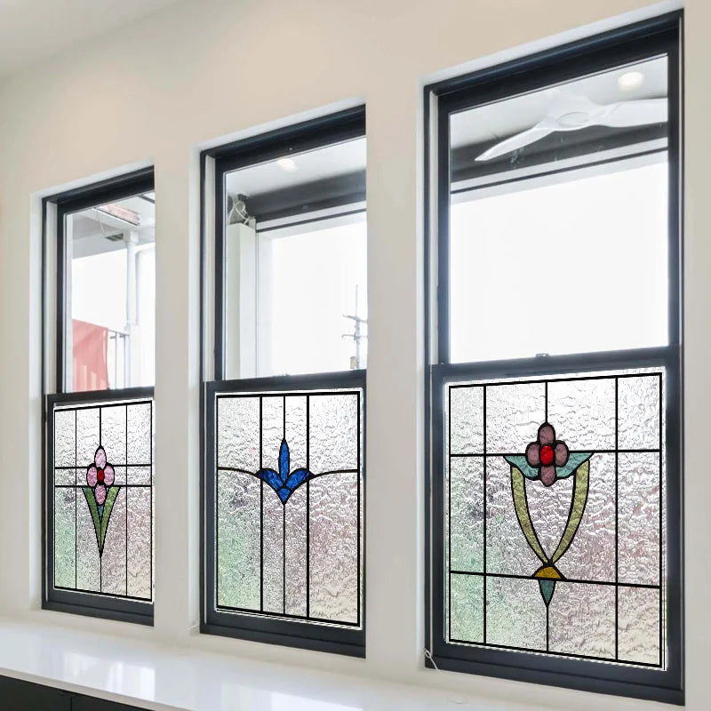 Custom size 3D Matte Window Film Stained Glass Decorative Uv Window Sticker Privacy Frosted Static Cling for Glass Garden Flower