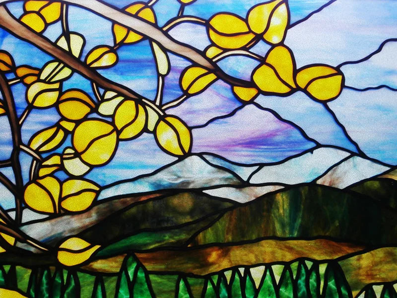 Stained Glass Window Film, Custom Size, Static Cling, Frosted,Flower, Bird, Tree Print for Transom, Glass, Home Decor