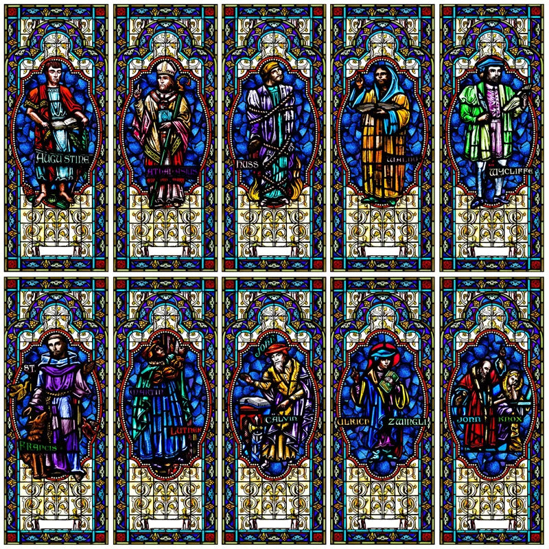 Religious Stained Glass Films,Frosted Window Sticker,Christ Gothic Styles Painting, Church Prayer Room, House of Worship Home