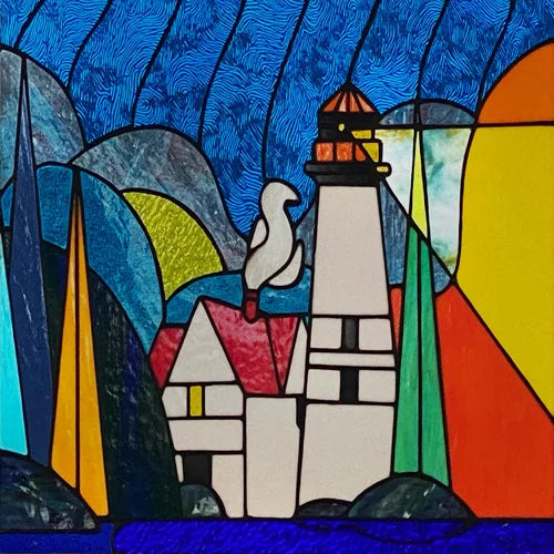 Custom Size Stained Glass Films,Privacy Static Cling,Print Castle, Sailboat, House Door Sticker,Office, Home Decor