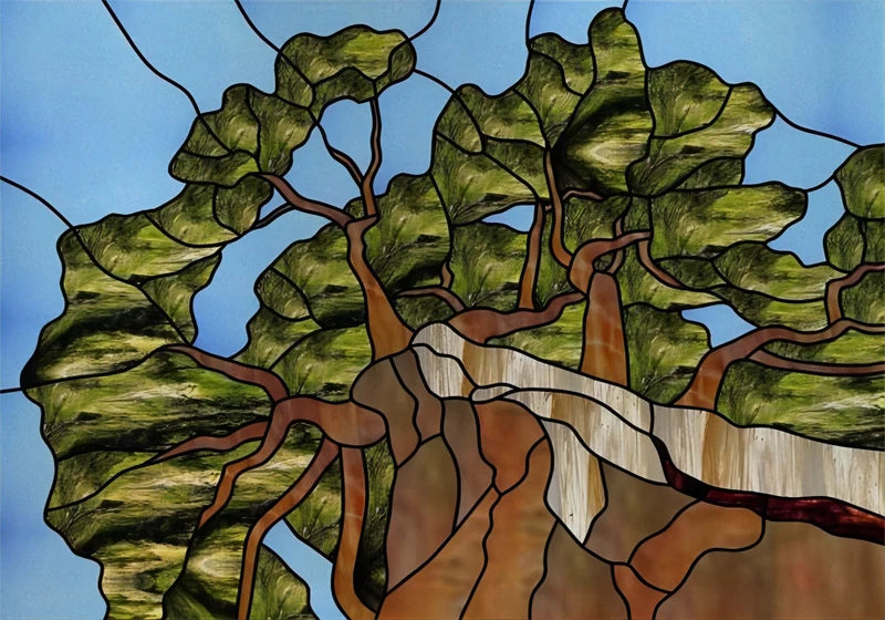 Landscape painting Stained Glass Films Transom/Windows Film Glass Sticker Static Cling Retro Vintage Style Custom Size