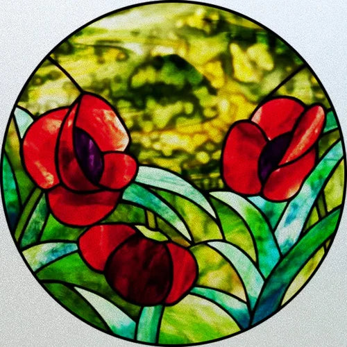 Customized Stained Glass Window Glass Films,Privacy Frosted Static Cling, Classic Pattern for Round Door, Home Decor