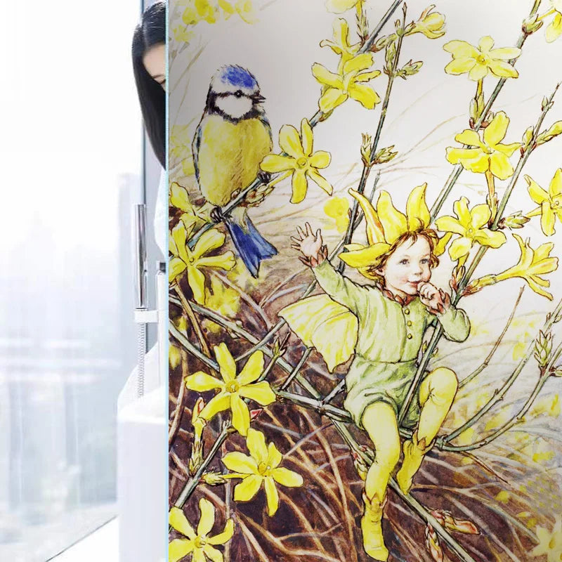 Custom Size Stained Glass Window Film, Flower Tree, Fairy Stickers, Static Cling, Kitchen, Bathroom, Bedroom, Door, Home Decor