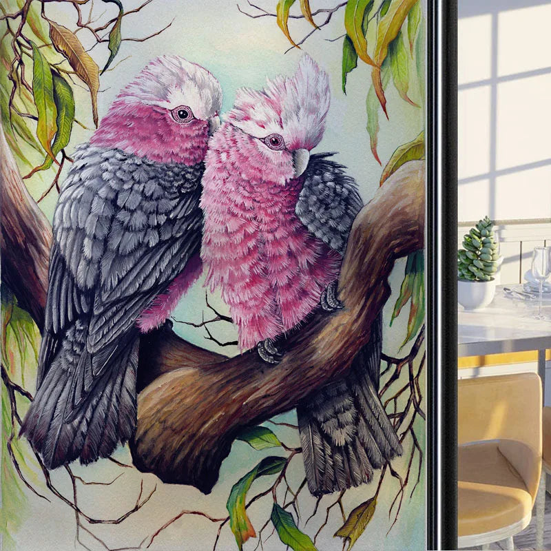 Frosted Stained Glass Window Film, Customized Art Deco Design, Birds Static Cling Sticker,Home Decor Foil, Treatment