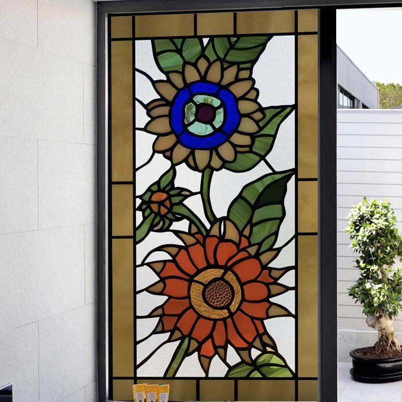 Window Film Stained Glass Films Frosted Static Cling Light-transparent Privacy Glass Sticker Home Decor  Sunflower