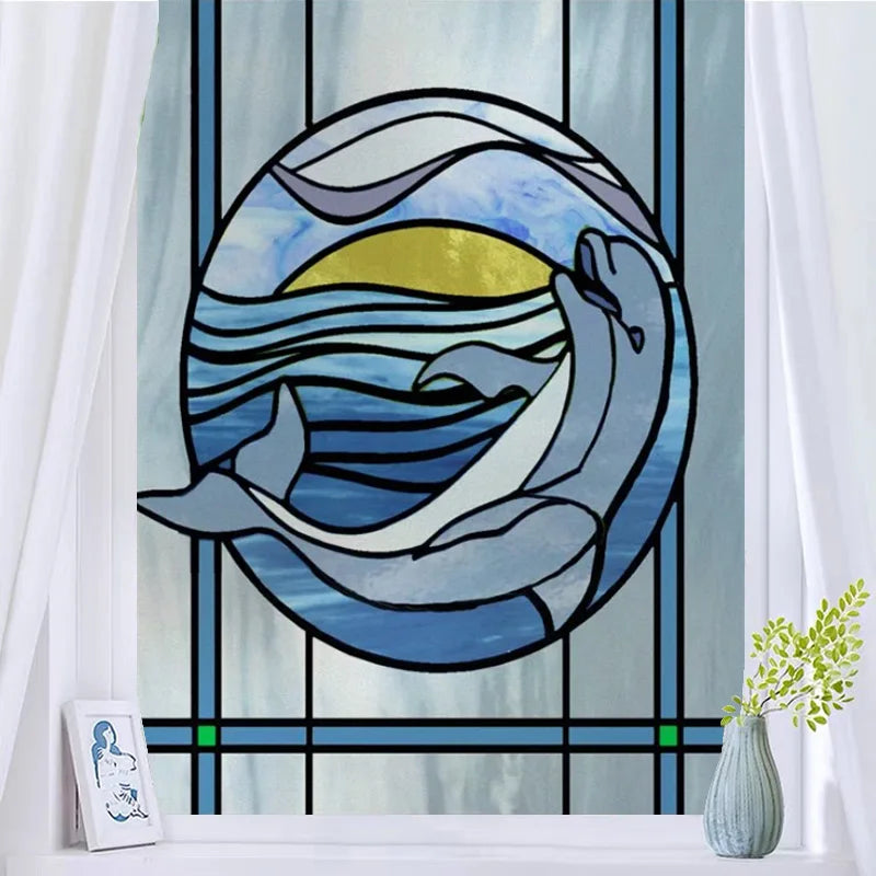 Custom Size Window Stained Glass Films,Fish,Sea World Stickers For Bathroom Bedroom Door Office Home Decor