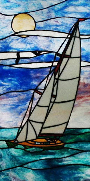 Custom Size Window Film, Stained Glass Stickers, Static Cling, Frosted Privacy Print, Sun,Sailboat,for Window Door, Home Decor