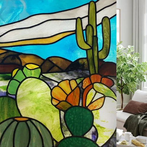 Custom size Glass Films,Stained Glass Stickers Static Cling,Frosted Privacy Print Tree,Rivers,Hill For Window Door Home Decor