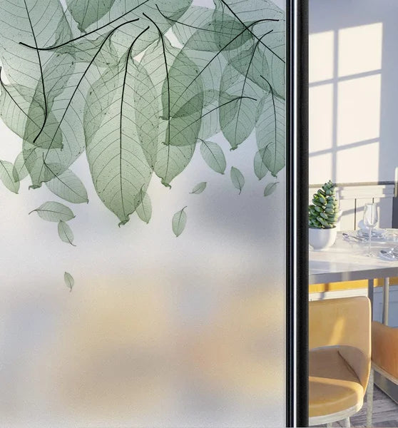 Customized Frosted Stained Glass Window Film, Art Deco Design Leaves,Static Cling, Remove Door Sticker,Home Decor
