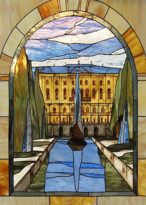 Window Film Stained Glass Stickers,Custom size Static Cling,Print Castle Church landscape Sailboat Sticker,Office Home Decor