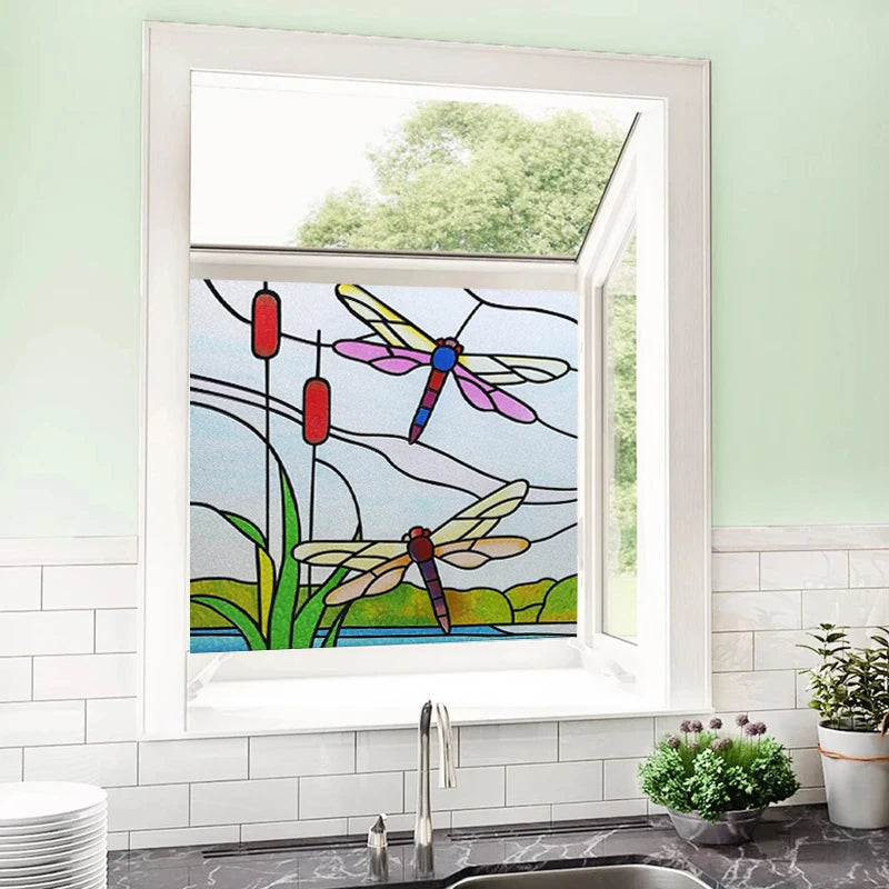 Custom Size Stained Glass Window Film Opaque Frosted Privacy Protection Removable Static Cling Home-Decor Animal Window Covering