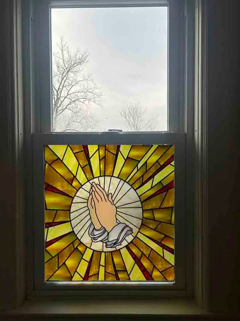 Custom Frosted Stained Glass Window Film,Sataic Cling Window Films,Retro Church Cross Dove Decor Foil Stickers Window Treatment