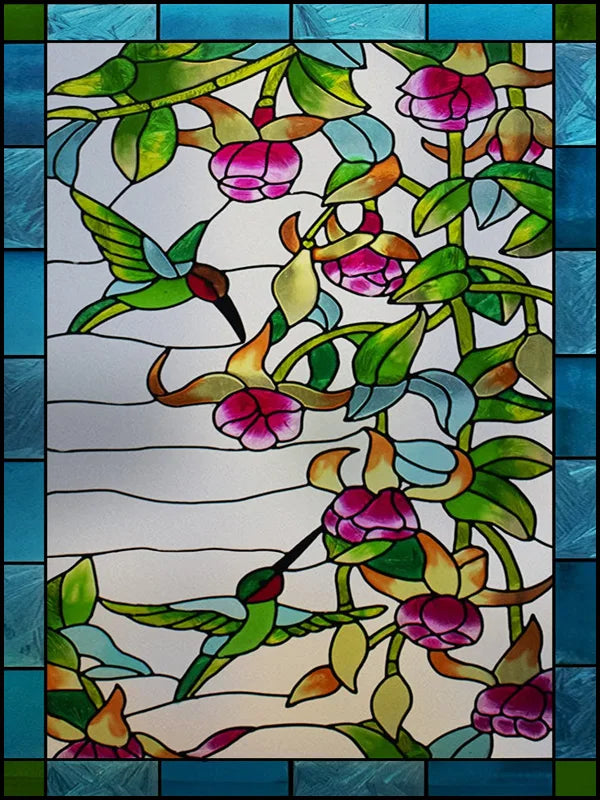 Frosted Stained Glass Window Film, Customized Art, Peacock Hummingbird Static Cling Sticker,Home Decor, Treatment