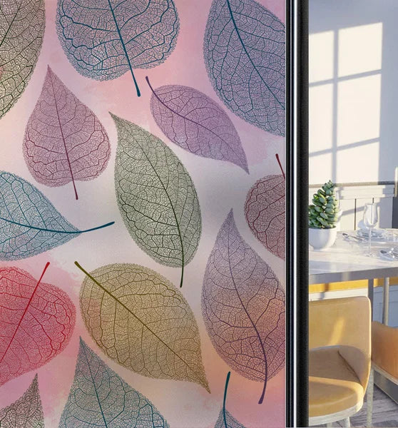Customized Frosted Stained Glass Window Film, Art Deco Design Leaves,Static Cling, Remove Door Sticker,Home Decor
