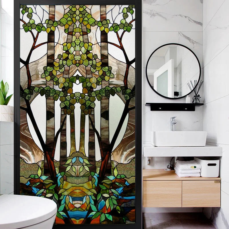 Colored Frosted Window Film, Stained Glass Door Sticker,Self Adhesive, Static Cling ,Tree, Custom Size, Church Style Tree
