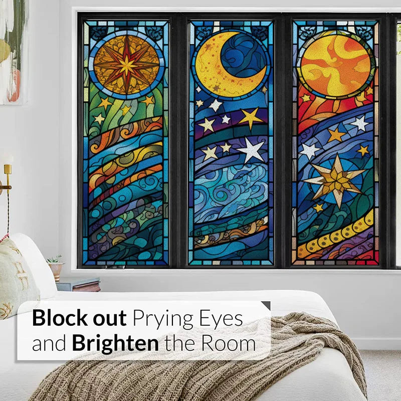 Frosted Stained Glass Window Film, Customized Static Cling,Privacy, Church Retro Sticker,Office, Home Decor,Sun and Moon
