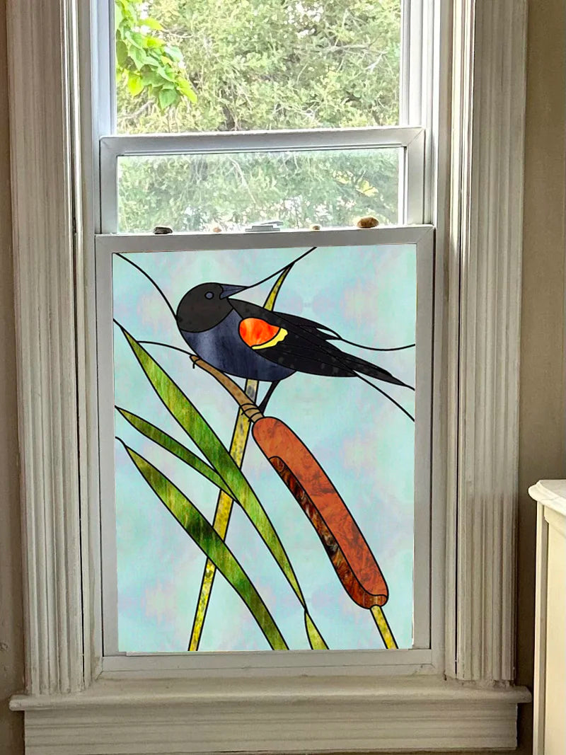 Custom Size Window Stained Glass Films,Bird,Peacock, Static Cling Stickers For Bathroom Bedroom Door Office Home Decor