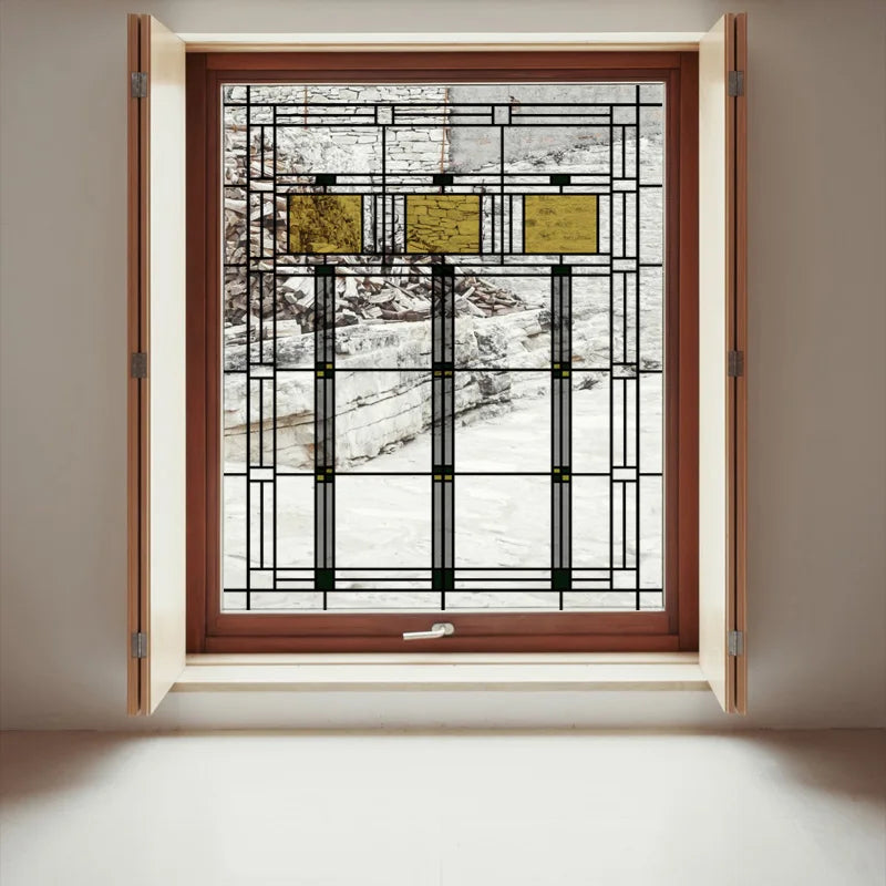 Stained Glass Window Film Transparent Glass Sticker Static Cling Prairie Scottish Style Office Door Anticollision Home Decor