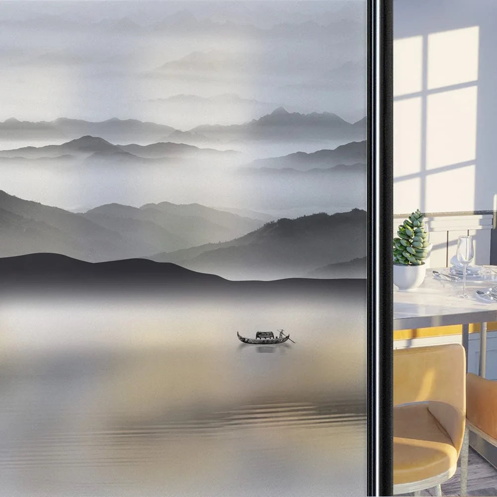 Custom Size Stained Glass Window Film,Frosted Privacy, Static Cling, Door Sticker,Bathroom, Home Decor, Tree, Mountain