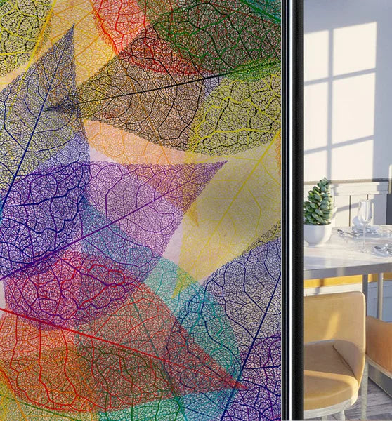 Customized Frosted Stained Glass Window Film, Art Deco Design Leaves,Static Cling, Remove Door Sticker,Home Decor
