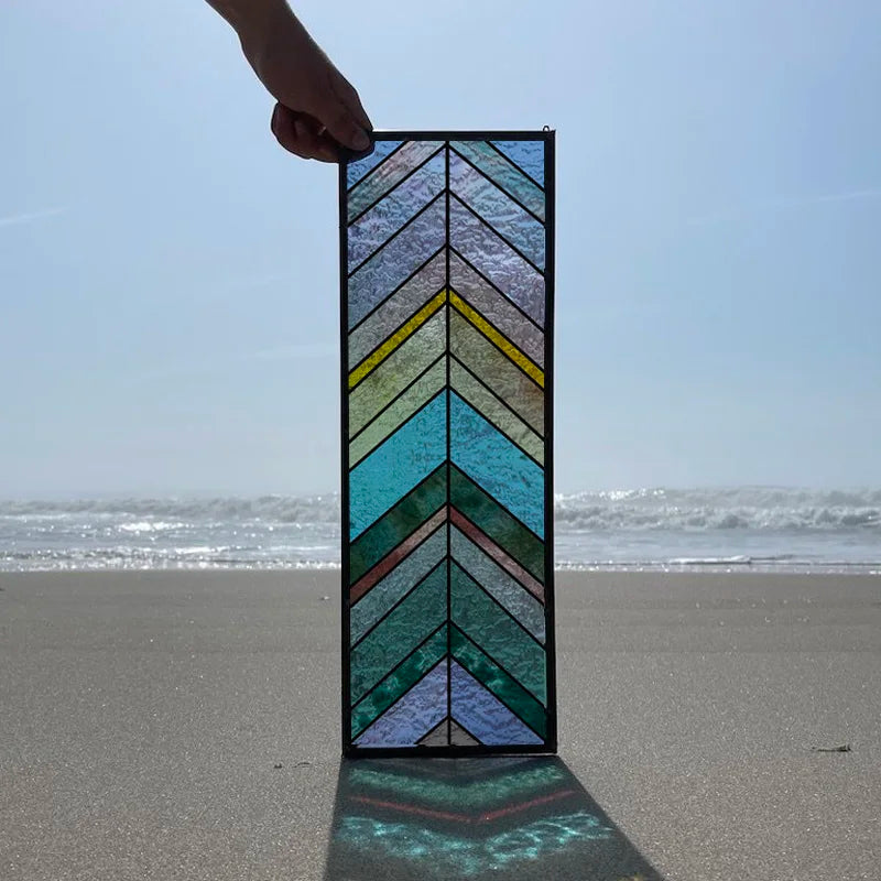 Custom Size Stained Glass Window Film,Frosted Privacy, Static Cling,Retro Rainbow Colors Stickers,Kitchen Bathroom Door, Home