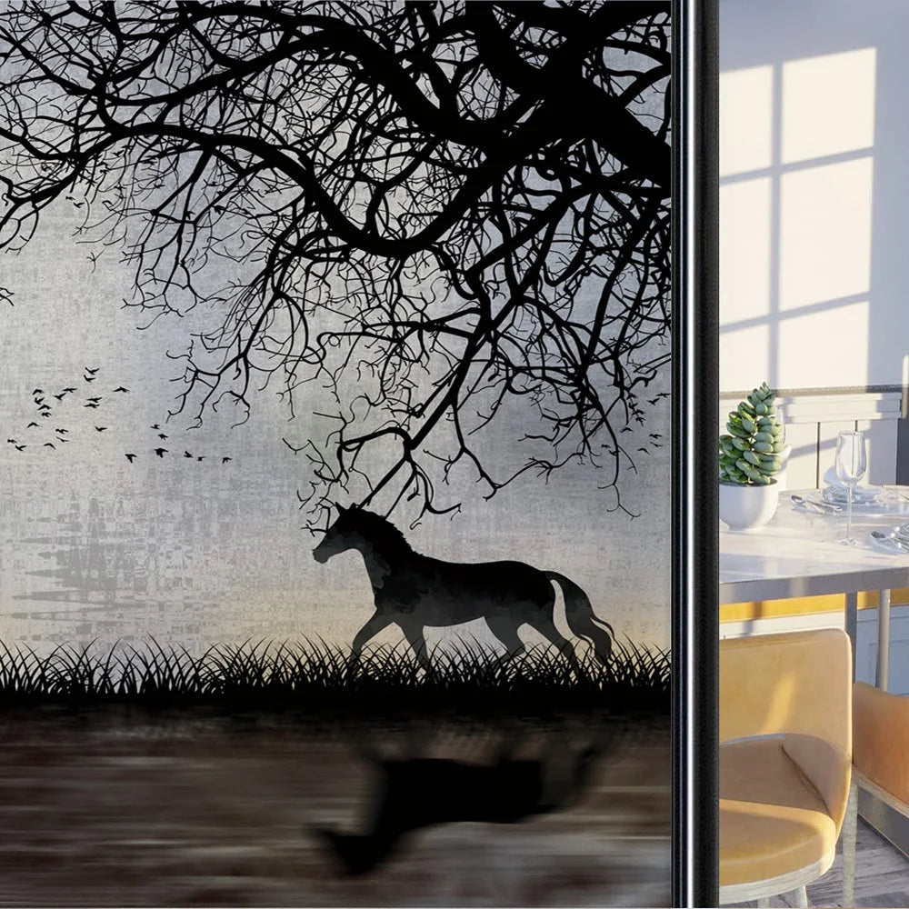 Custom Size Stained Glass Window Film,Frosted Privacy, Static Cling, Door Sticker,Bathroom, Home Decor, Tree, Mountain