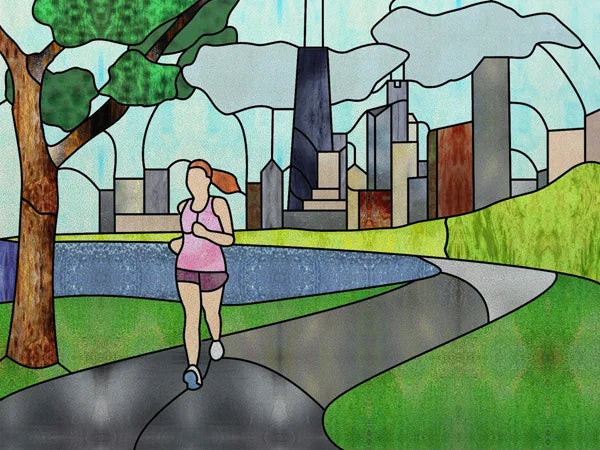 Landscape Painting Stained Glass Films, Transom Windows Film, Opaque Sticker, Self Adhesive, Static Cling, Custom Size