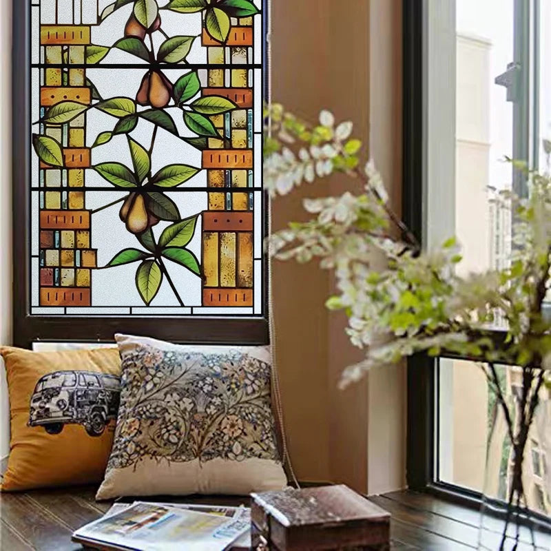 Frosted Stained Glass Film, Custom Size, Privacy, Static Cling,Door Sticker, Bathroom  Kitchen  Home Decor,Rose,Flower, Fruit