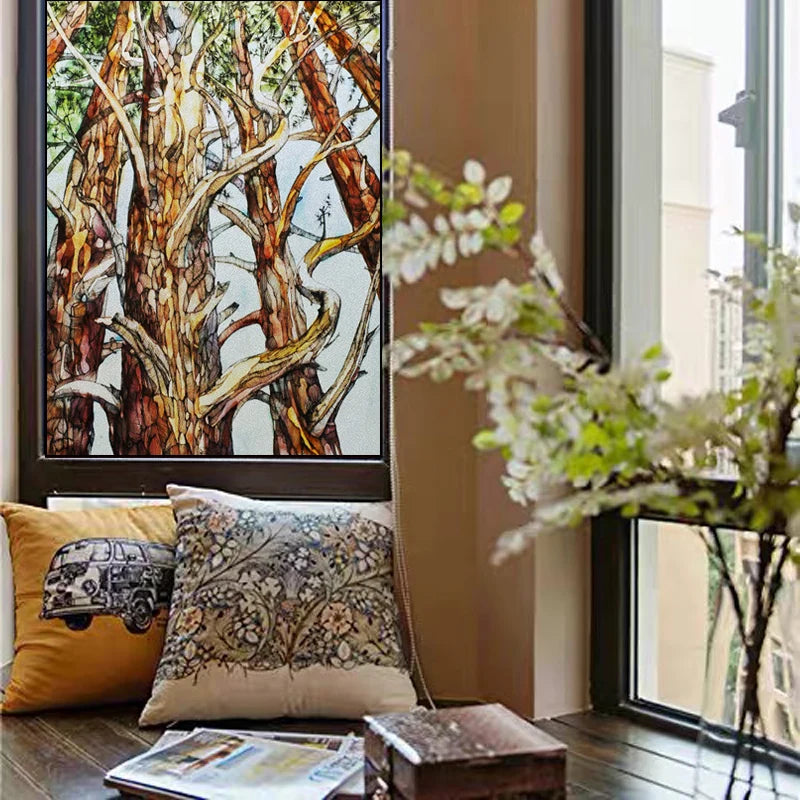 Custom Size Glass Window Film,Static Cling Frosted Opaque Glass Films,Stickers For Wardrobe Bathroom Kitchen Door,Tree Poster