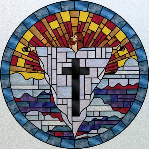 Customized Stained Glass Window Glass Films,Privacy Frosted Static Cling, Classic Pattern for Round Door, Home Decor