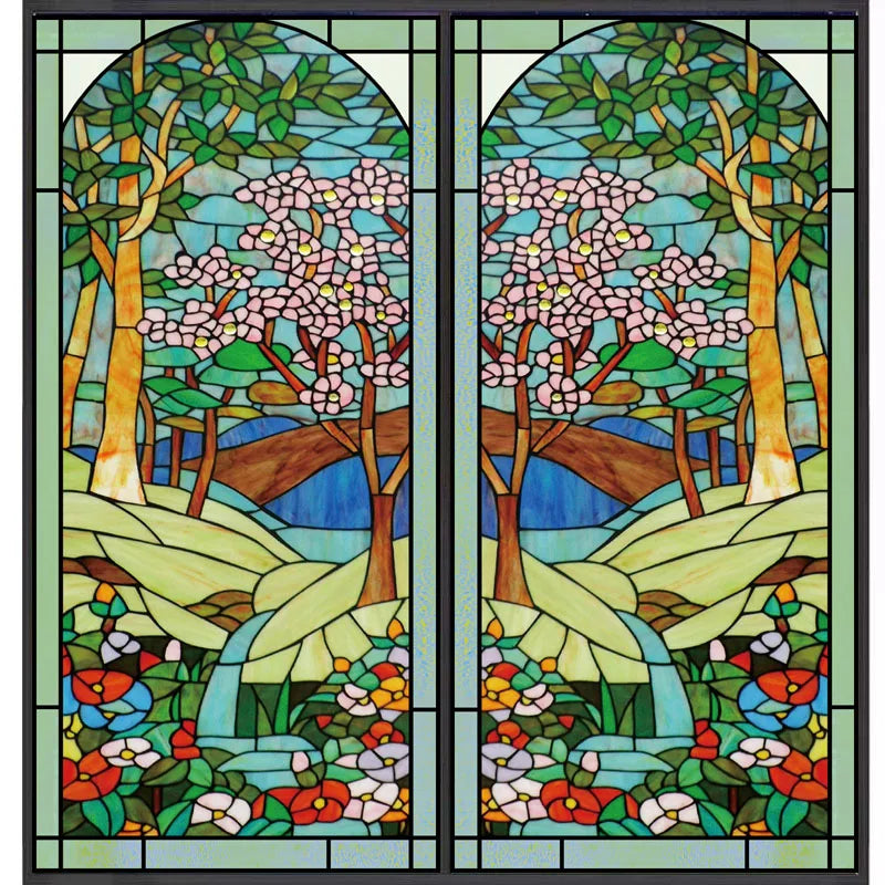 Custom Size Stained Glass Window Film Frosted Privacy Static Cling Tree Tiffany Style Stickers Shower Kitchen Office Home Decor
