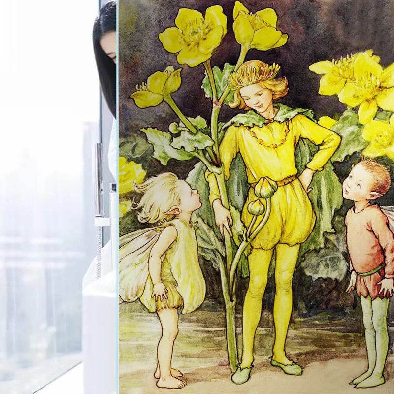 Custom Size Stained Glass Window Film, Flower Tree, Fairy Stickers, Static Cling, Kitchen, Bathroom, Bedroom, Door, Home Decor