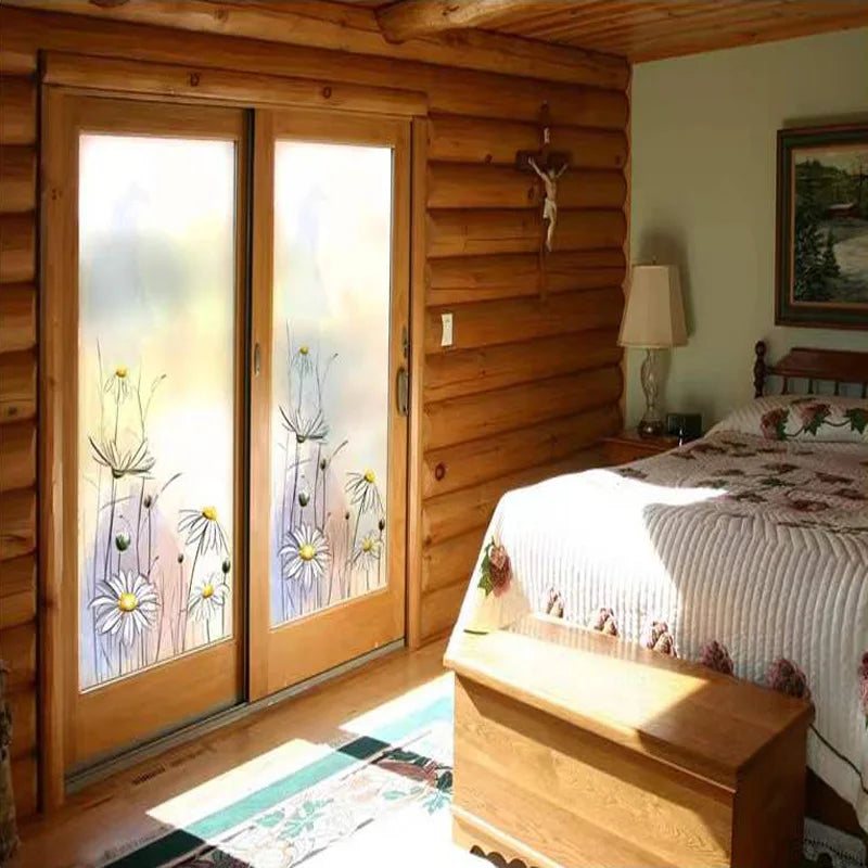 Stained Glass Film Window Sticker Static Cling DIY Easily Remove Daisy flower Home Decoration for Windows,Custom designs welcom