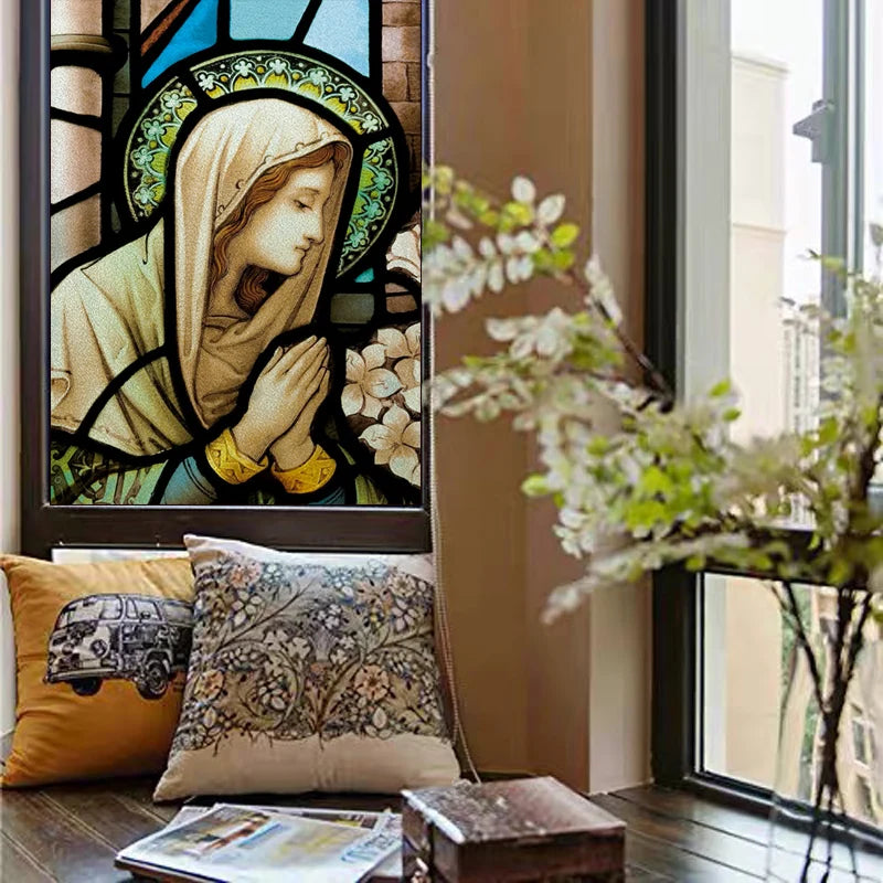 Custom Size Window Film, Stained Glass Films, Jesus Christ, Virgin Mary, Door Stickers, Church Style