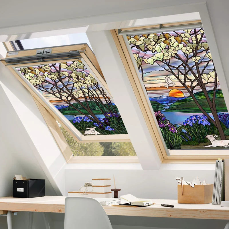 Window Film Frosted Stained Glass Films Customized Tiffany-Style Static Cling Sticker,Bathroom Door Kitchen Office Home Decor