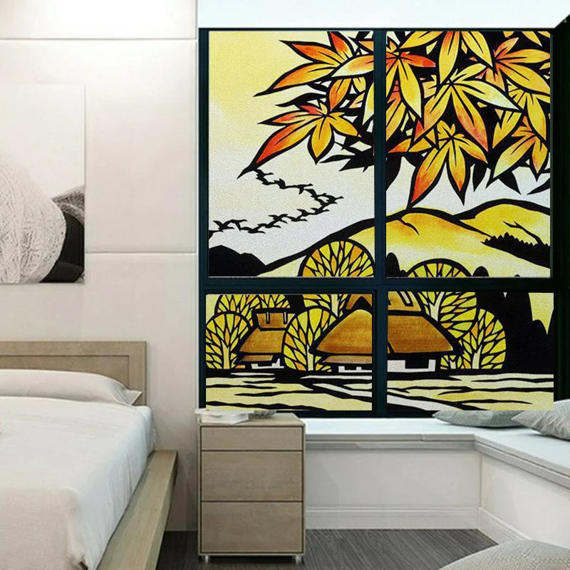 Stained Glass Window Film Frosted Glass Sticker Forest Customized Cartoon House Castle For Kids Room Door Home Decor