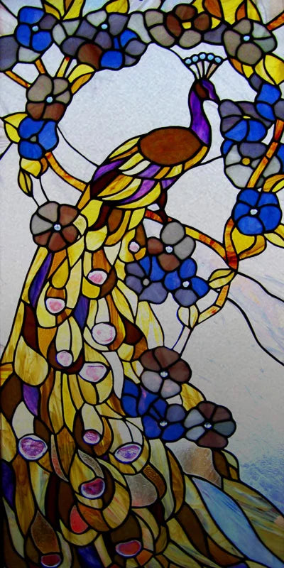 Customized Size No Glue Static Cling Frosted Stained Glass Film Window Films Sticker for Bathroom Door Home Decor Church Peacock