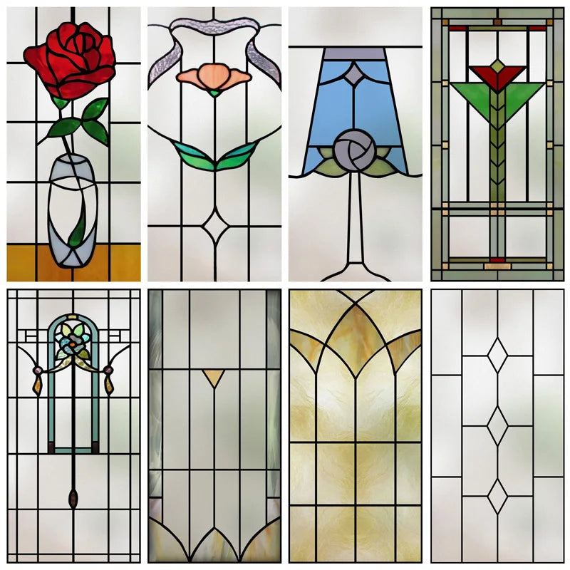 Custom Size Stained Glass Window Film,Frosted Privacy, Static Cling,Retro Prairie Style Stickers,Kitchen Bathroom Door, Home
