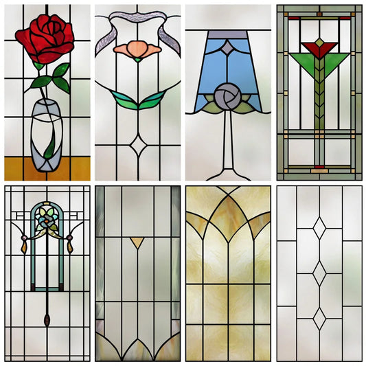 Custom Size Stained Glass Window Film,Frosted Privacy, Static Cling,Retro Prairie Style Stickers,Kitchen Bathroom Door, Home
