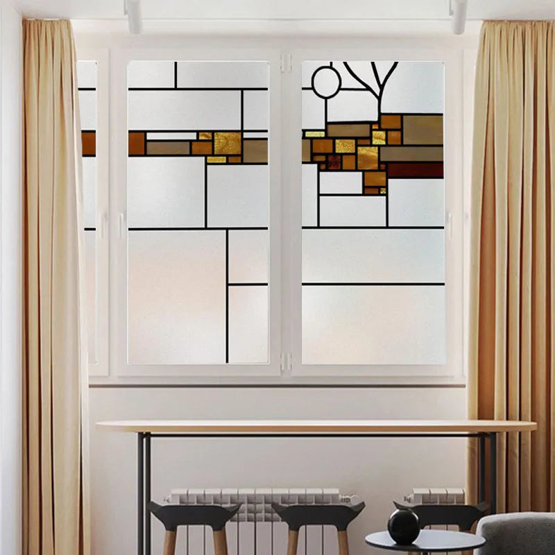 Custom size Window Film Stained Glass Films Square Window Sticker Retro Privacy Frosted Static Cling Home Decor  for Glass Door