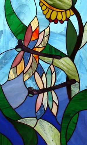 Custom size Glass Films,Stained Glass Stickers Static Cling,Frosted Privacy Print Dragonfly Butterfly for Window Door Home Decor