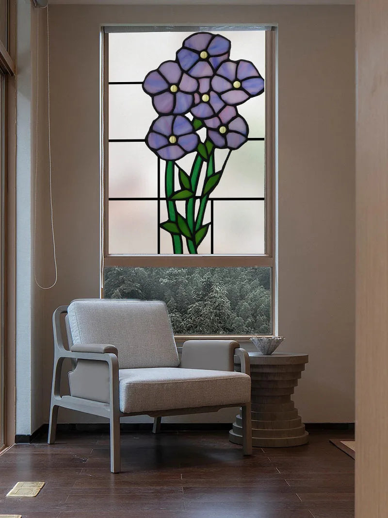 Custom Frosted Stained Glass Film with Floral Rose 3D Design, Static Cling Window Sticker, Removable Privacy Decoration for Home