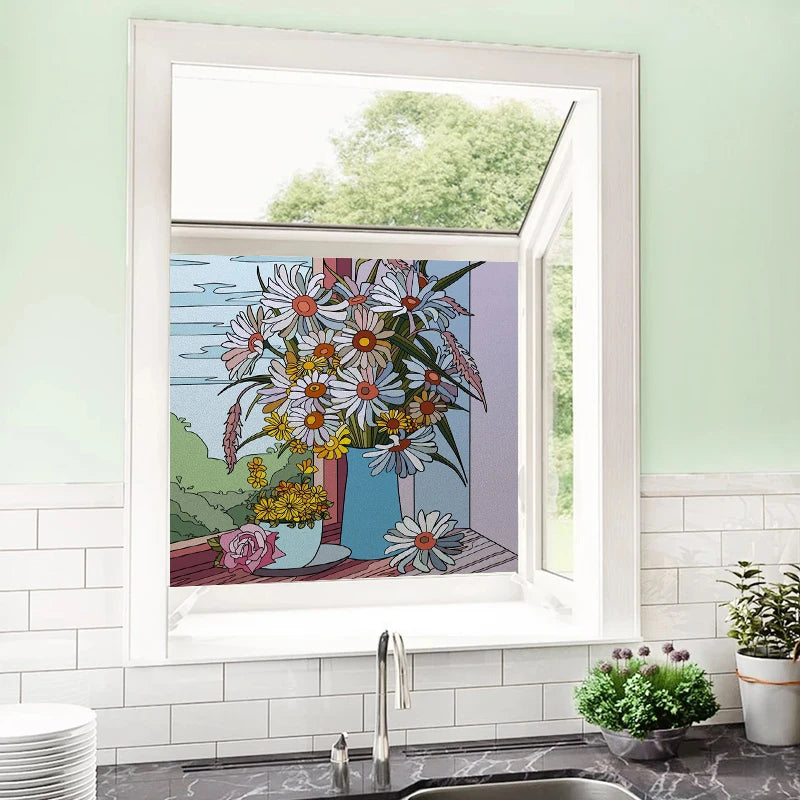 Window Film Frosted Stained Glass Films,Customized Rose Flower Ladybird Static Cling Sticker,Home Decor Foil Window Treatment