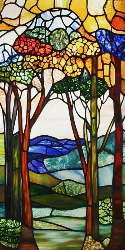 Customized Stained Glass Film Window Films,Static Cling Frosted Privacy Tiffany Style Tree,Bathroom Kitchen Door Sticker