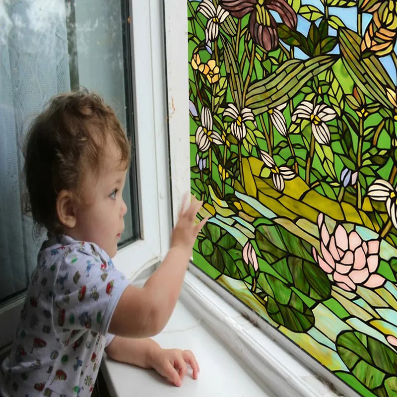 Frosted Stained Glass Window Film, Customized Tiffany Trees, Static Cling Sticker,Bathroom Door, Kitchen, Office, Home Decor