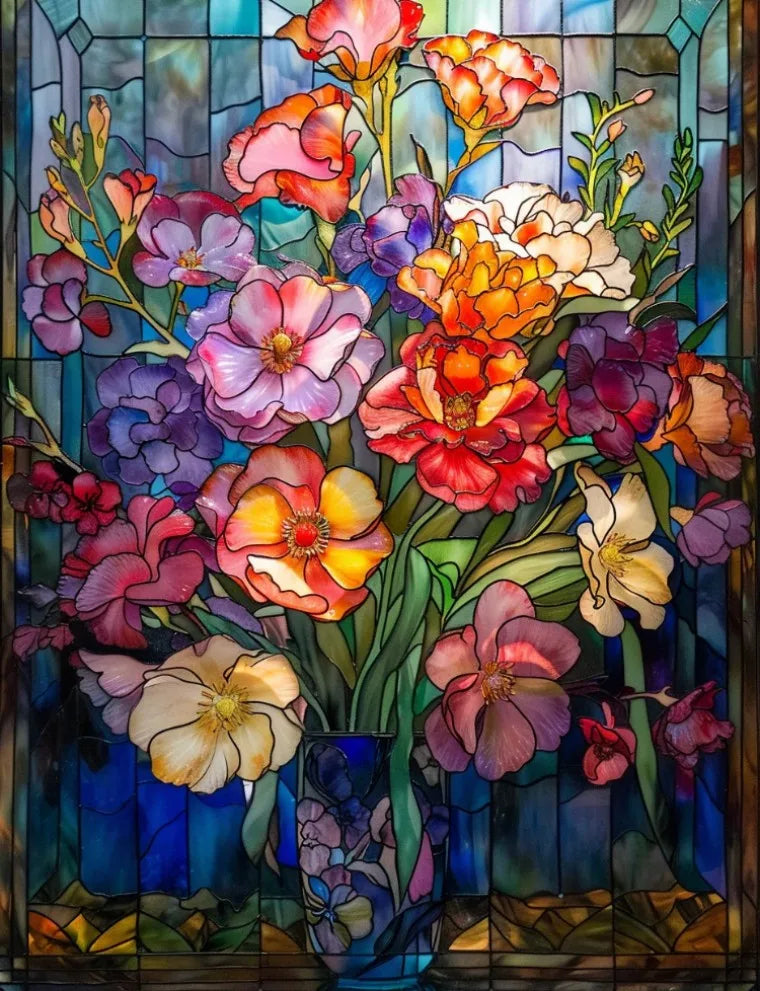 Stained Glass Window Film, Frosted Window Film, ,Privacy,No Glue, Static Cling, Home Decorative Flower