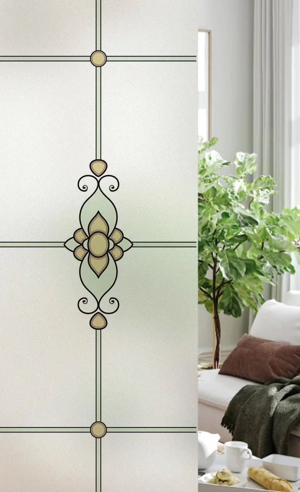 Custom Size Stained Glass Window Film, Frosted Privacy, Static Cling, Retro Country, Door Sticker, Bathroom, Office, Home Decor