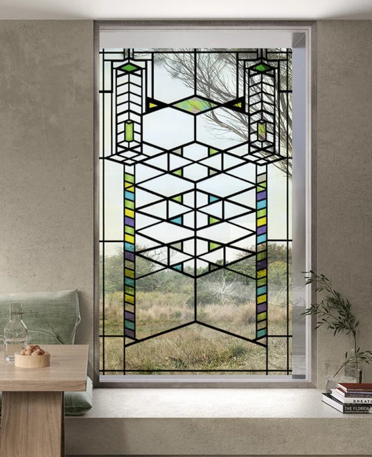 Stained Glass Window Film Transparent Glass Sticker Static Cling Iron Style Black Line Office Door Anticollision Home Decor
